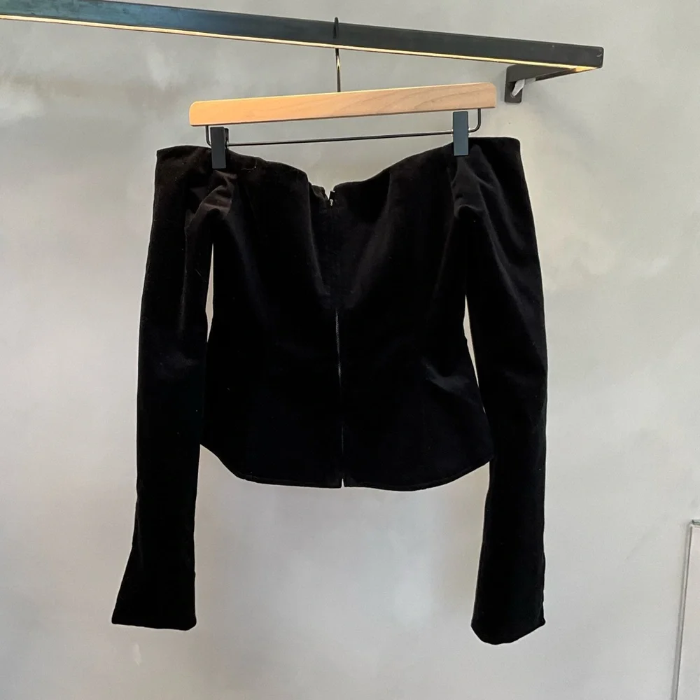 A.L.C. Black Velvet Off-Shoulder Blouse - Picture 2 of 3